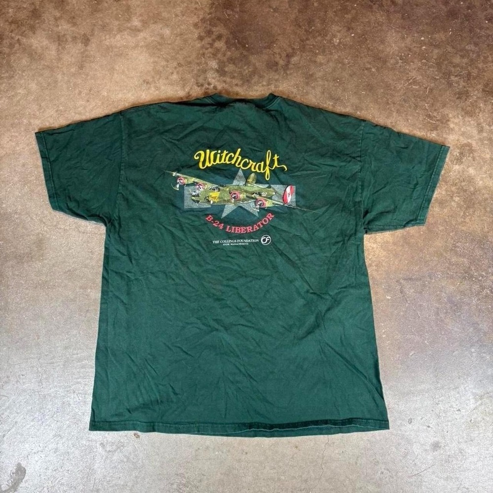 Vintage 90s witchcraft fighter pilot green cotton t-shirt Men's Size XL